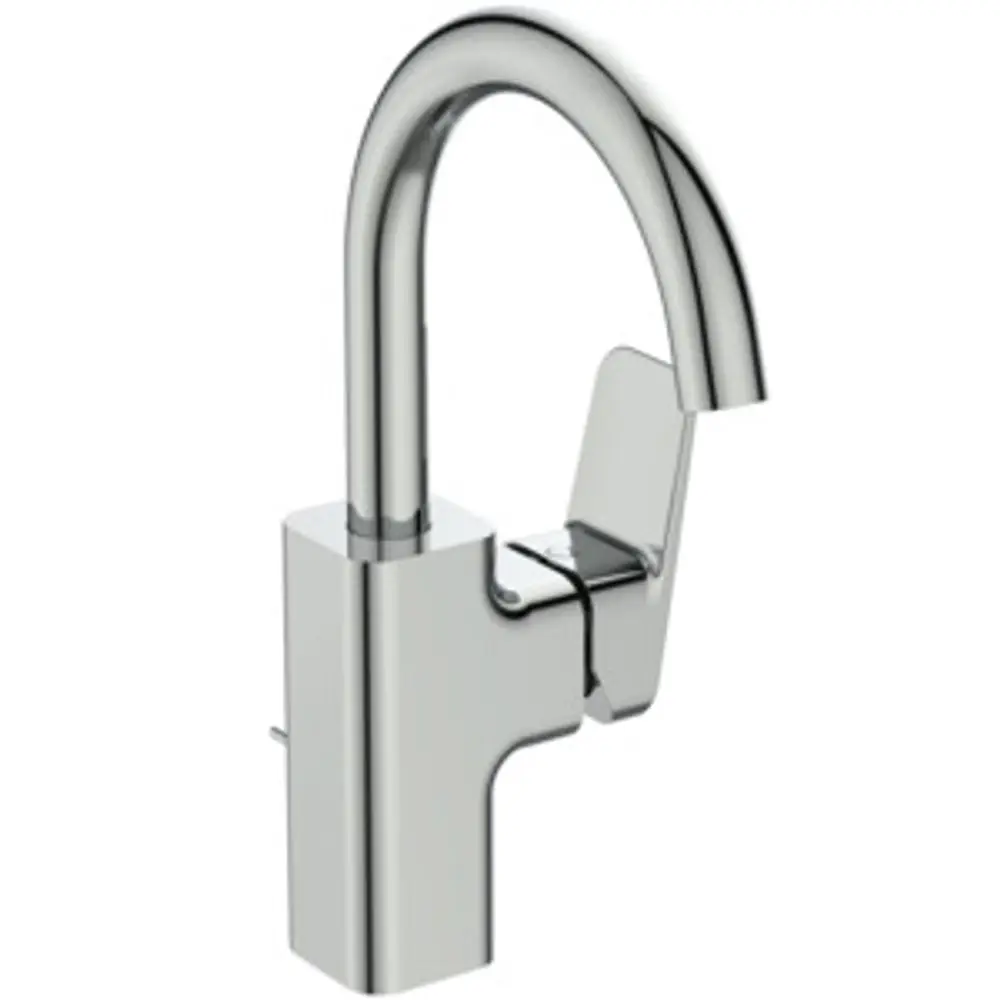 Waschtischarmatur aus Chrom von Ideal Standard, mit hohem Auslauf und integrierter Ablaufgarnitur, geeignet für moderne Badezimmergestaltungen.